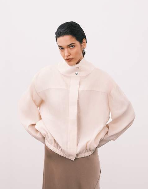 ASOS DESIGN techy funnel utility windbreaker jacket in cream