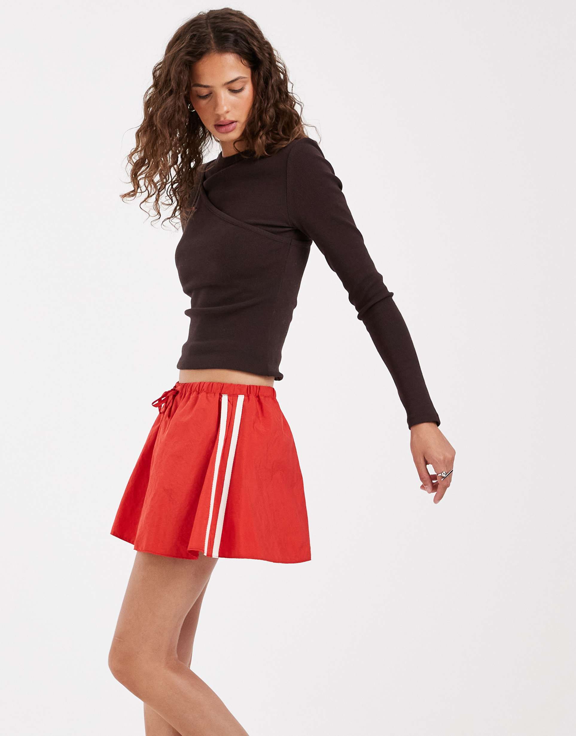 asos design techy side stripe micro mini skirt in red