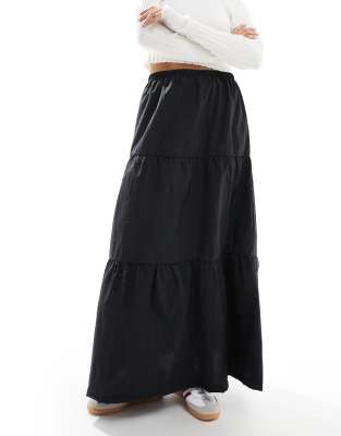 ASOS DESIGN techy tiered maxi skirt in black