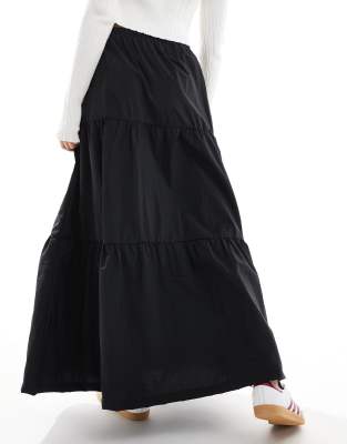 Asos Design Techy Tiered Maxi Skirt In Black