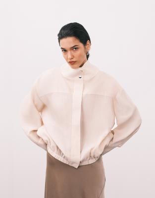 ASOS DESIGN - Techy - Utility-Windjacke in Creme mit Stehkragen-Weiß