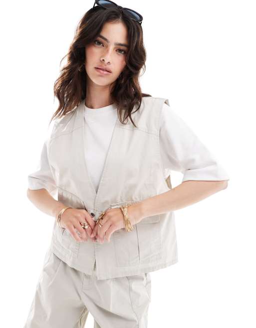 ASOS DESIGN techy vest in stone - part of a set
