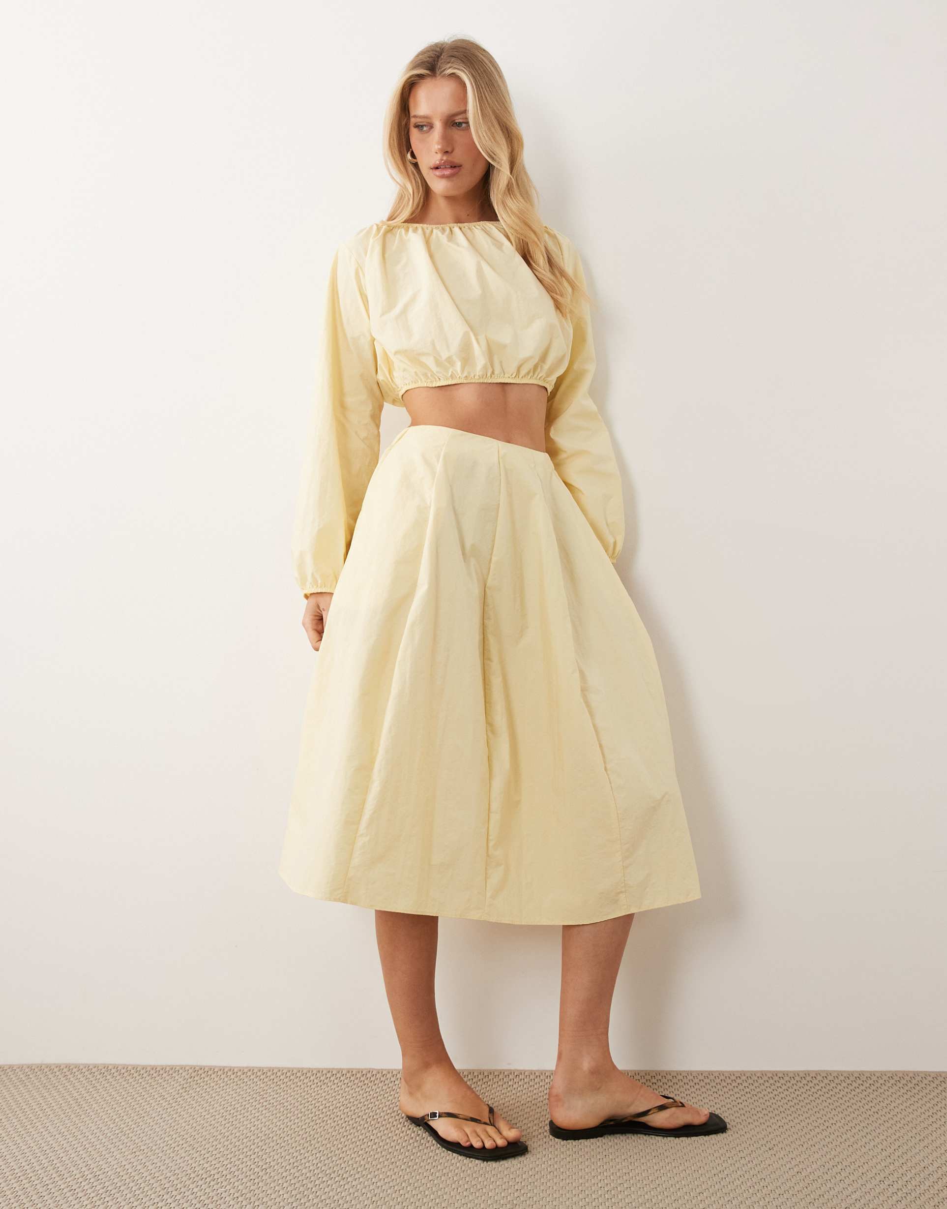 asos design techy volume circle skirt set in buttermilk