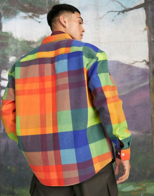 ASOS DESIGN – Tęczowa polarowa koszula oversize w kratę w stylu lat 90., 3 z 4