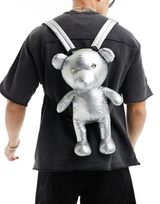 ASOS DESIGN teddy bear bag in silver