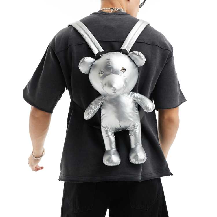 ASOS DESIGN teddy bear bag in silver ASOS