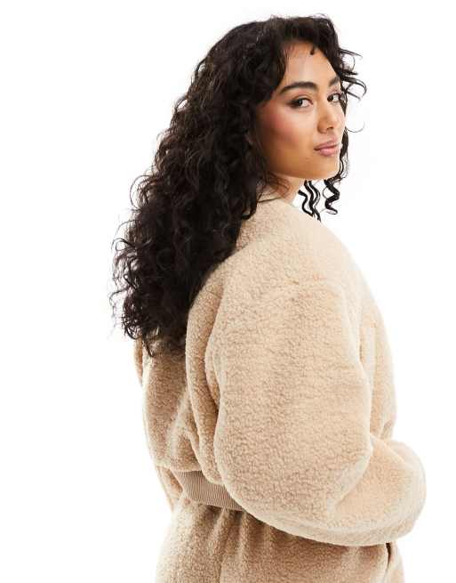 ASOS DESIGN teddy borg bomber jacket in biscuit co ord ASOS