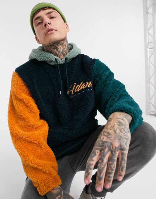 ASOS DESIGN teddy borg hoodie in multi color block