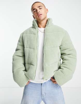 ASOS DESIGN teddy borg puffer jacket in sage green