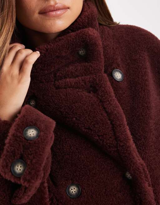 ASOS DESIGN teddy cropped trench coat in burgundy