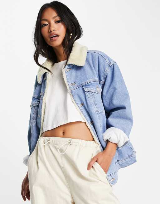 ASOS DESIGN teddy denim jacket in washed blue