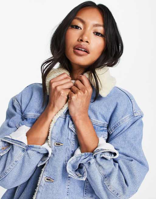 ASOS DESIGN teddy denim jacket in washed blue