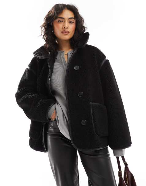 ASOS DESIGN – Teddy-Jacke in Schwarz mit Stehkragen - view 1