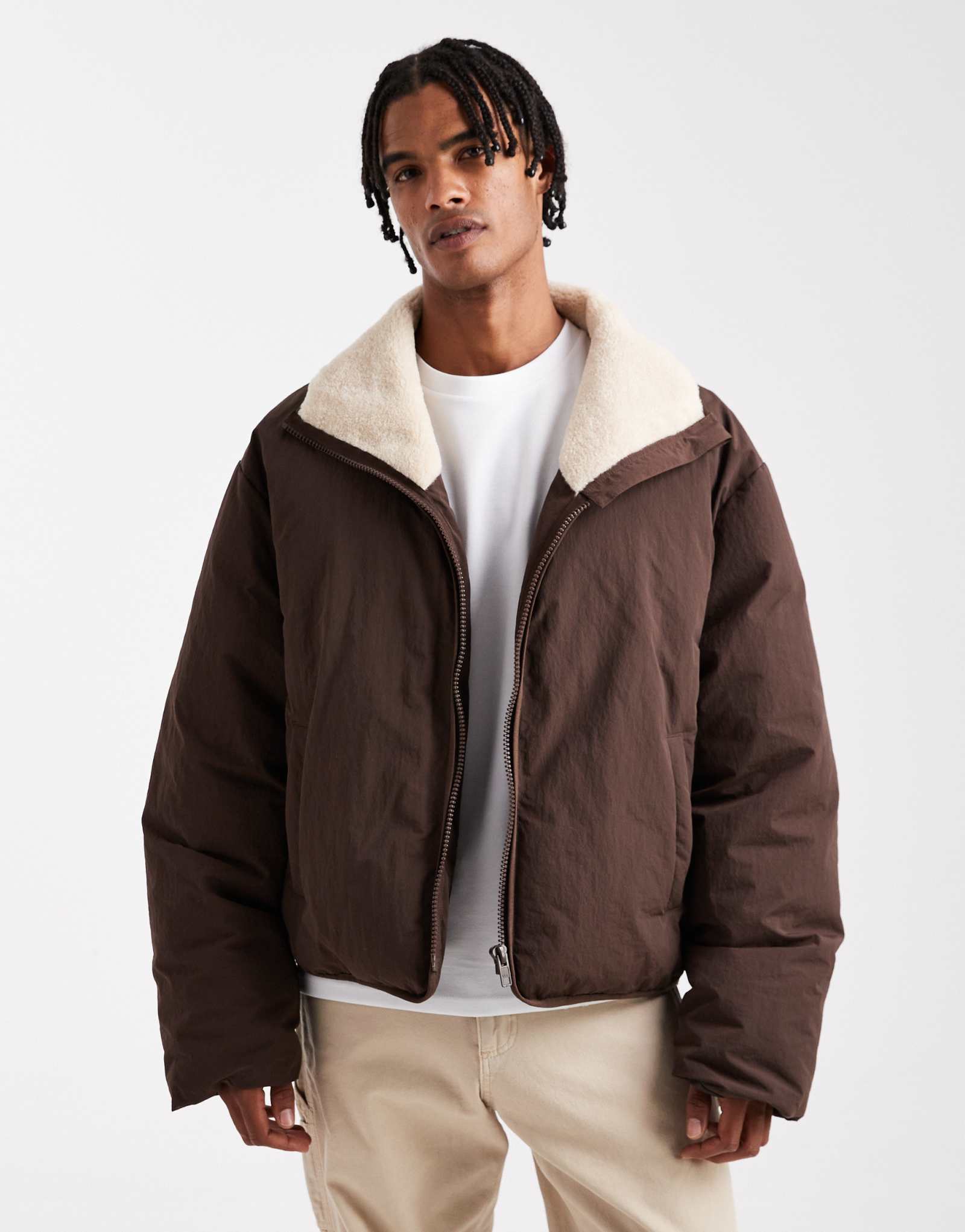 Пуховик ASOS DESIGN на подкладке из плюшевого мишки коричневого цвета