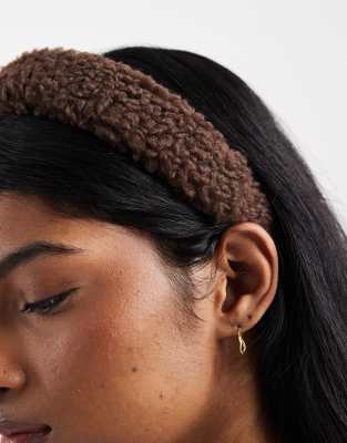 Asos Design Teddy Textured Headband In Brown