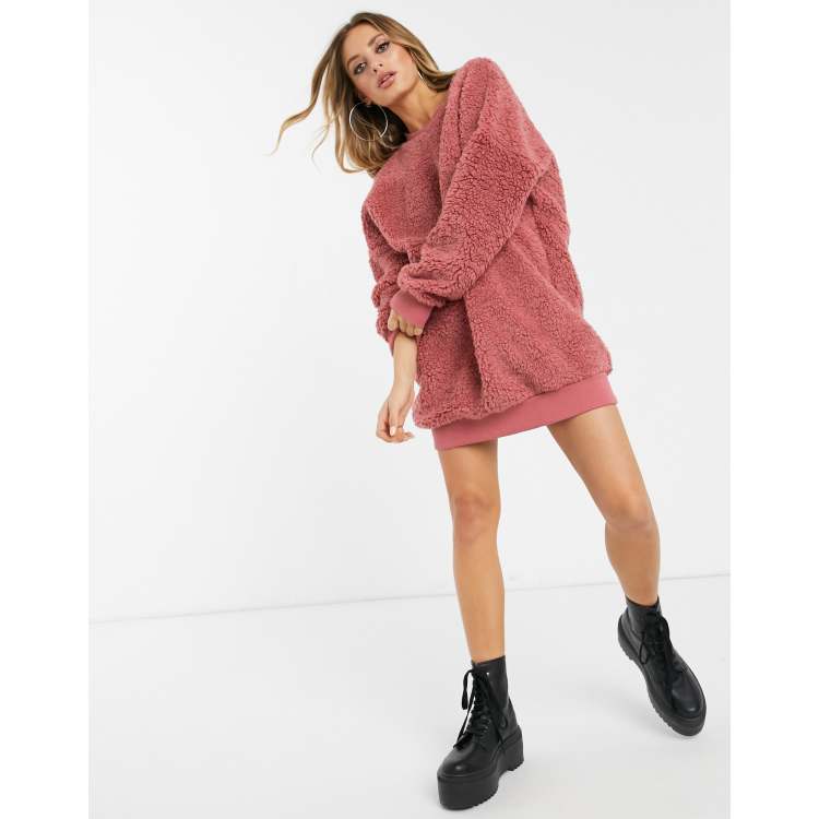 ASOS DESIGN teddy v back fleece dress ASOS