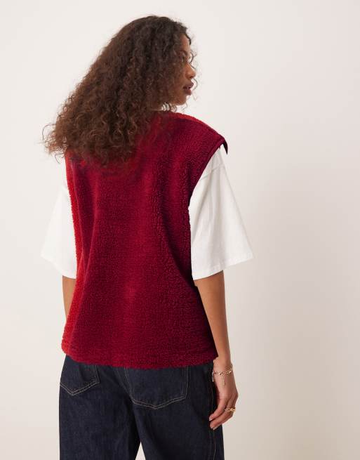 ASOS DESIGN teddy vest with binding in red, 3 of 4