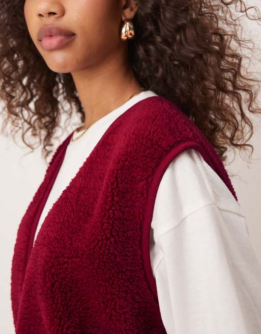 ASOS DESIGN teddy vest with binding in red, 4 of 4