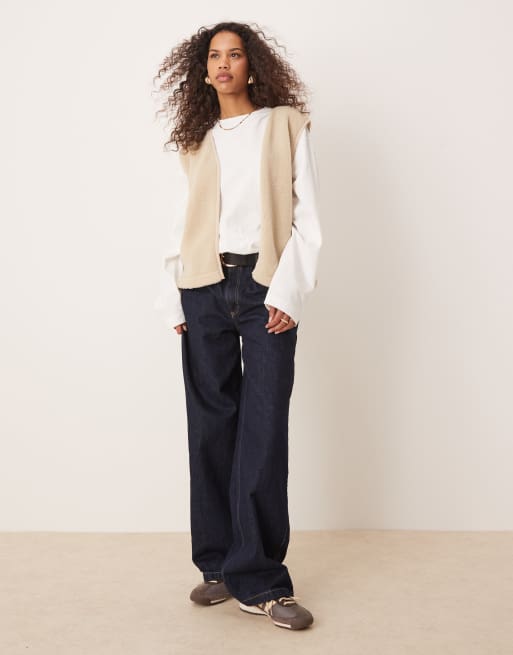 ASOS DESIGN teddy vest with binding in stone | ASOS