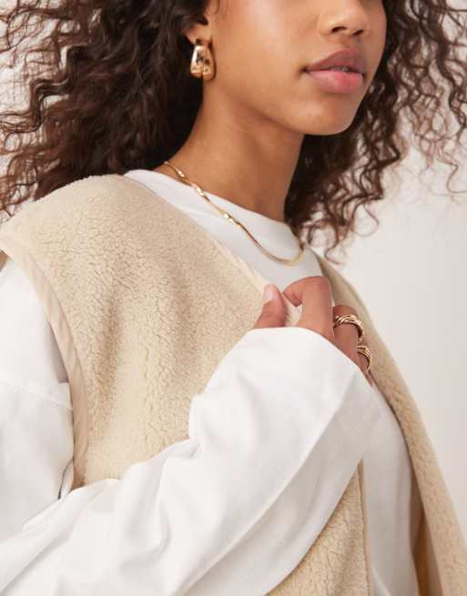 ASOS DESIGN teddy vest with binding in stone | ASOS