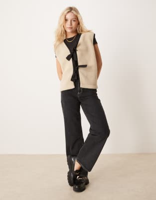 Asos Design Teddy Vest With Bow Tie Detail In Neutral
