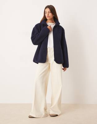 Asos Design Teddy Zip Up Fleece In Blue