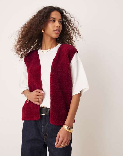 ASOS DESIGN – Teddyfell-Weste in Rot mit Einfassung - view 1