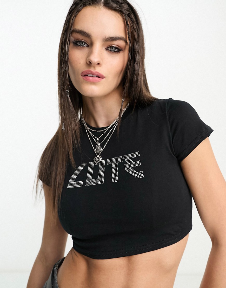 ASOS DESIGN tee with cute hot fix graphic in black