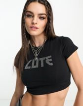Sixth June heart detail fitted crop top in black