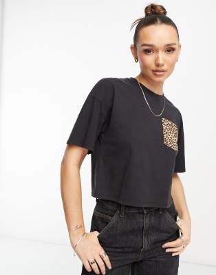 black shirt with leopard pocket