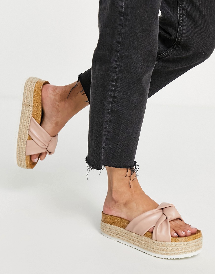 ASOS DESIGN Teegan knotted flatform sandals in beige-Neutral