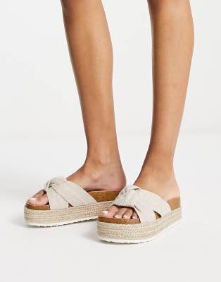 Asos Design Teegan Knotted Flatform Sandals In Natural Fabrication-neutral