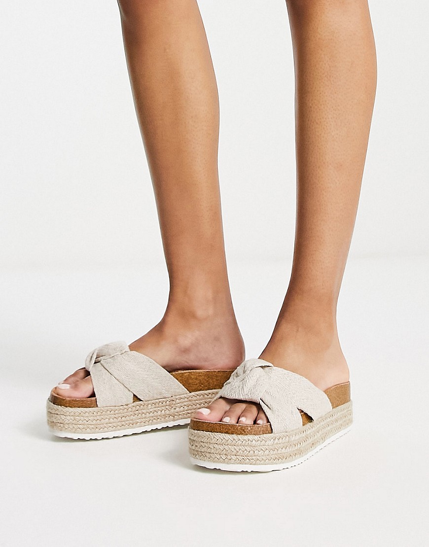 ASOS DESIGN Teegan knotted flatform sandals in natural fabrication-Neutral