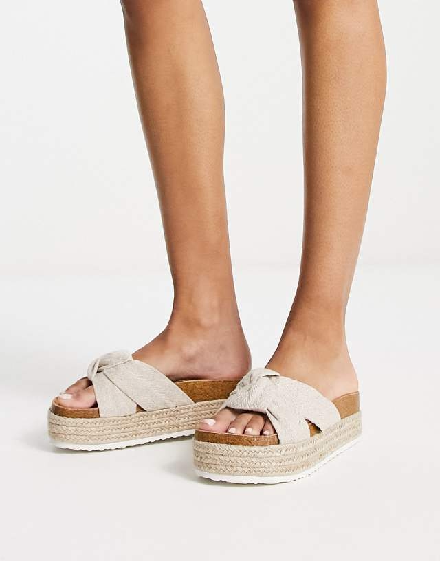 ASOS DESIGN Teegan knotted flatform sandals in natural fabrication