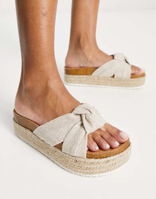 ASOS DESIGN Teegan knotted flatform sandals in natural fabrication , 3 of 4