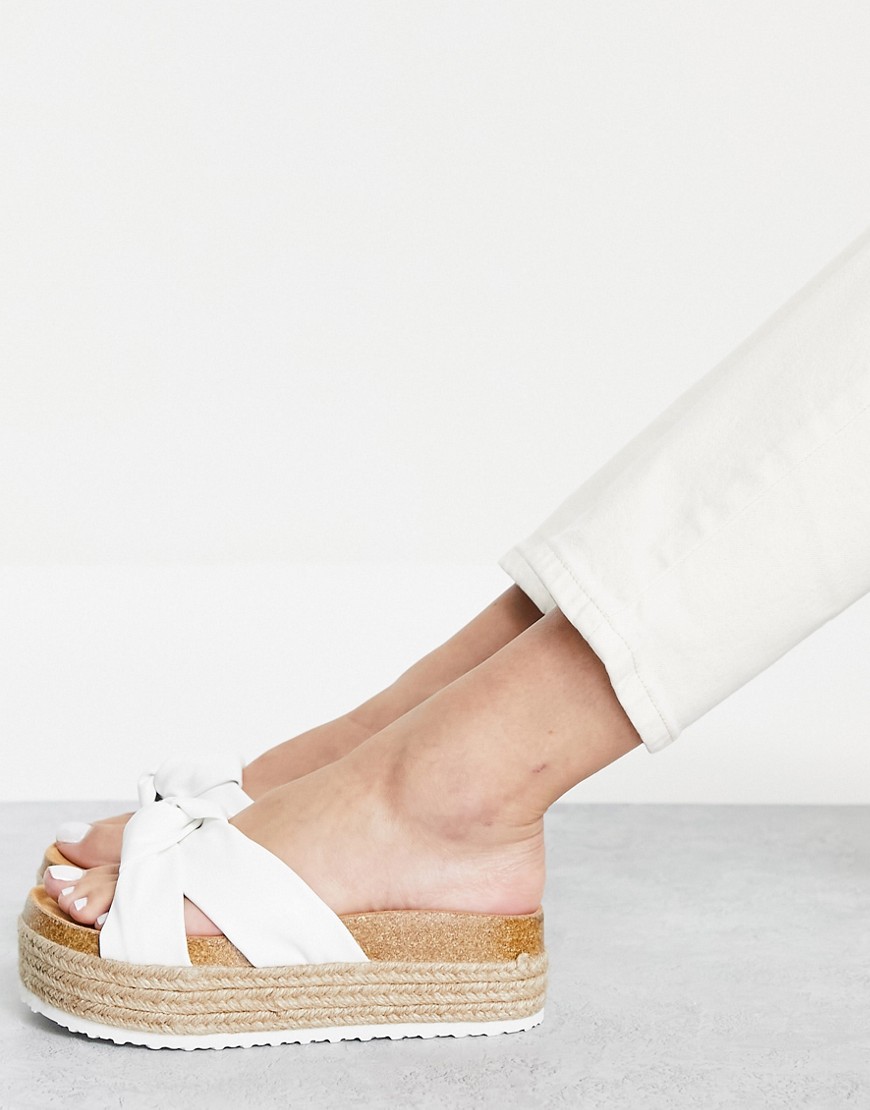 ASOS DESIGN Teegan knotted flatform sandals in white