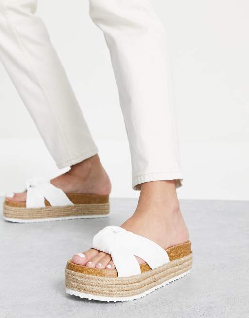 ASOS DESIGN Teegan knotted flatform sandals in white ASOS