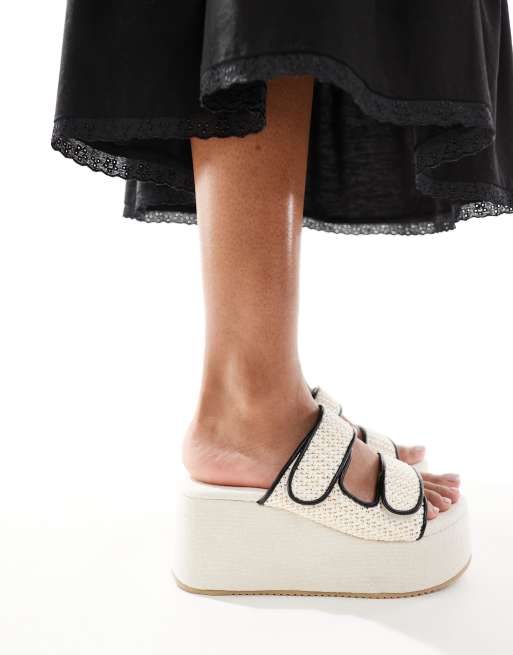 ASOS DESIGN - Teenager - Sabot tonalità naturale con suola flatform e dettaglio intrecciato