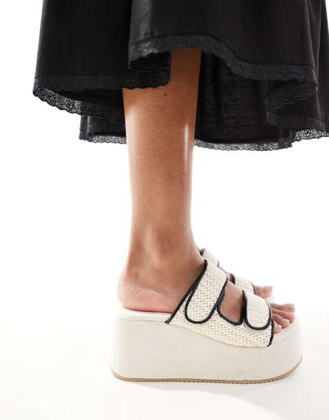 ASOS DESIGN Teenager weave detail flatform mules in natural - view 1