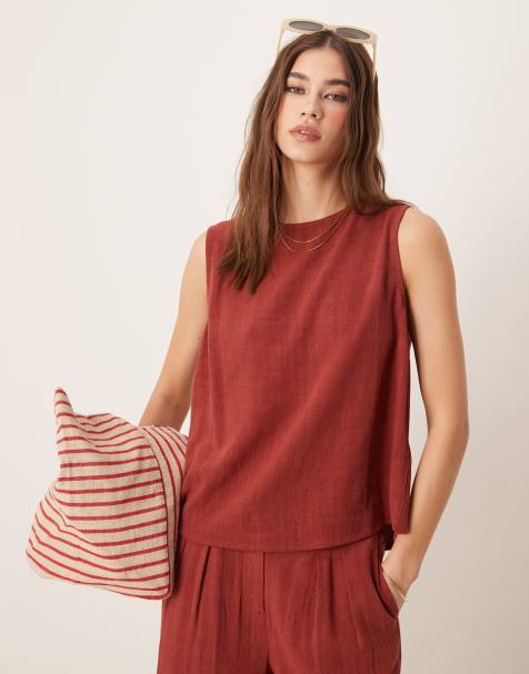ASOS DESIGN – Tegelstensröd topp i linnemix, del av set - view 1