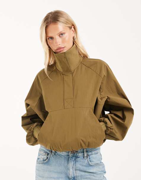 ASOS DESIGN teknisk jacka med ståkrage, dragsko i fållen, i olivgrönt - view 1