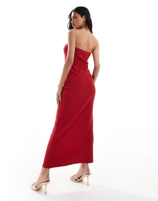 ASOS DESIGN - Tekstureret bandeau-maxikjole i rød, 3 af 4