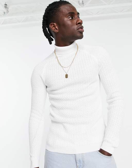 ASOS DESIGN - Tekstureret trøje med rullekrave i hvid i muscle fit, 4 af 4
