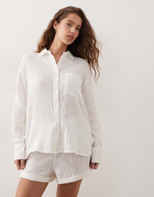 ASOS DESIGN – Teksturowana bawełniana koszula oversize w białym kolorze, 3 z 4