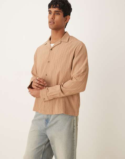 ASOS DESIGN boxy textured regular shirt in beige