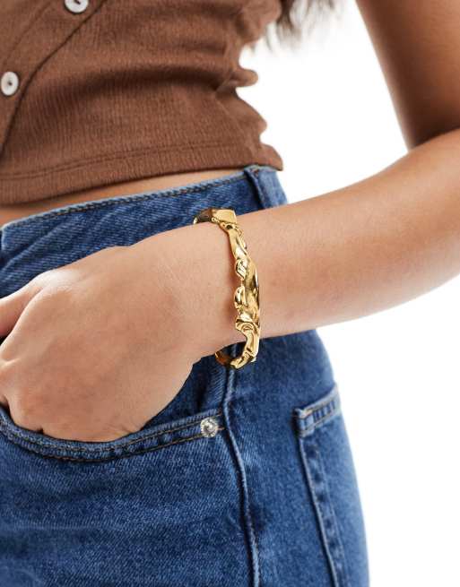 ASOS DESIGN – Teksturowana bransoletka z wodoodpornej stali nierdzewnej z motywem stopienia w złotym kolorze