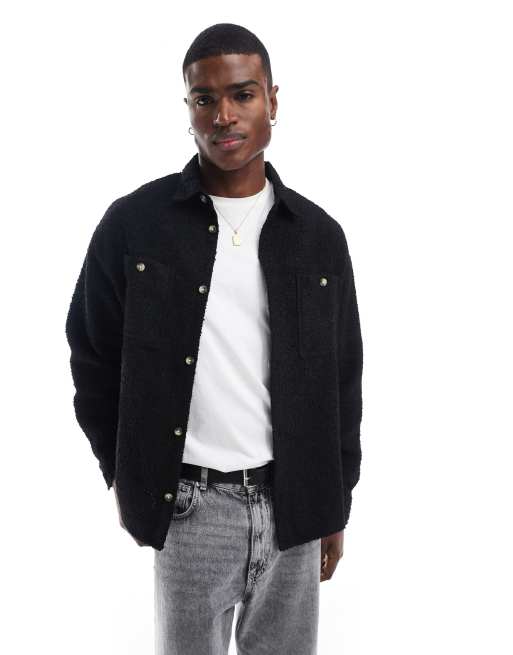 ASOS DESIGN – Teksturowana czarna koszula oversize z kwadratowym kołnierzem w stylu lat 90.