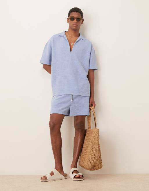 ASOS DESIGN – Teksturowana jasnoniebieska koszulka polo oversize, część zestawu  , 2 z 4