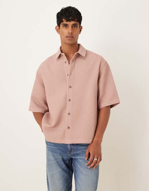 ASOS DESIGN boxy oversized waffle textured shirt in dusty pink