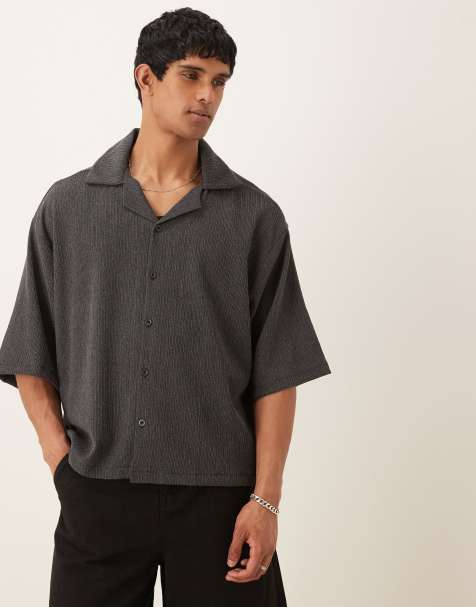 ASOS DESIGN boxy oversized textures shirt in khaki
